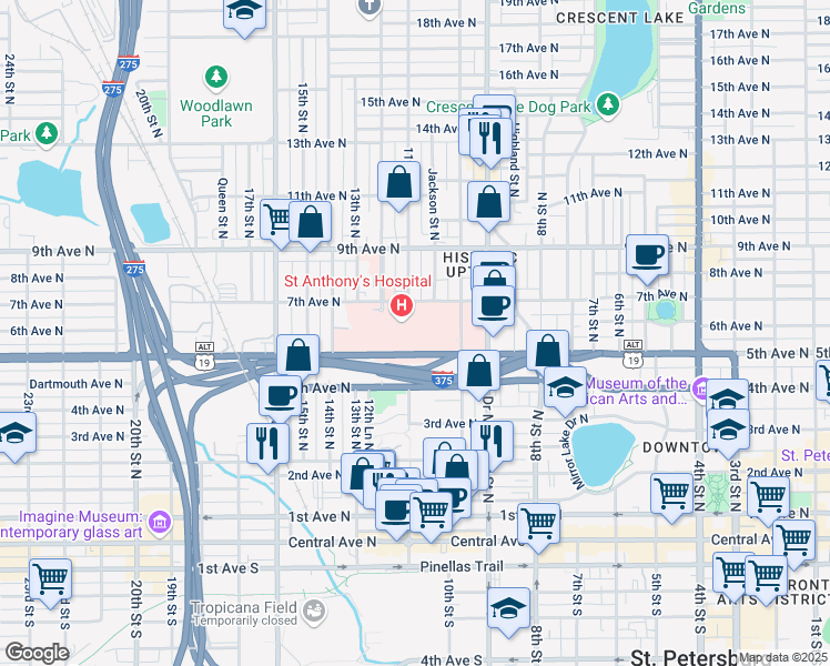 map of restaurants, bars, coffee shops, grocery stores, and more near 560 Jackson Street North in St. Petersburg