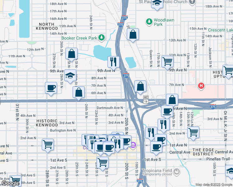 map of restaurants, bars, coffee shops, grocery stores, and more near 2130 6th Avenue North in St. Petersburg