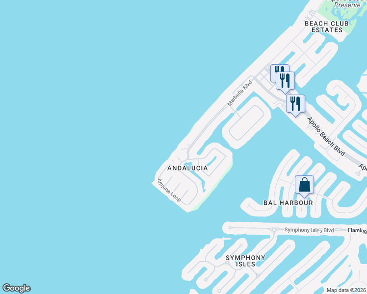map of restaurants, bars, coffee shops, grocery stores, and more near 6106 Marbella Boulevard in Apollo Beach