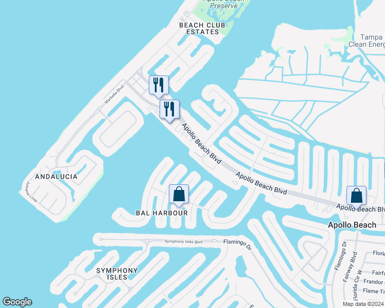 map of restaurants, bars, coffee shops, grocery stores, and more near 1003 Bellasol Way in Apollo Beach
