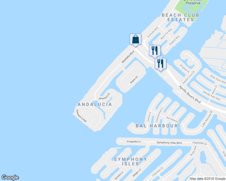 map of restaurants, bars, coffee shops, grocery stores, and more near 1313 Alhambra Drive in Apollo Beach