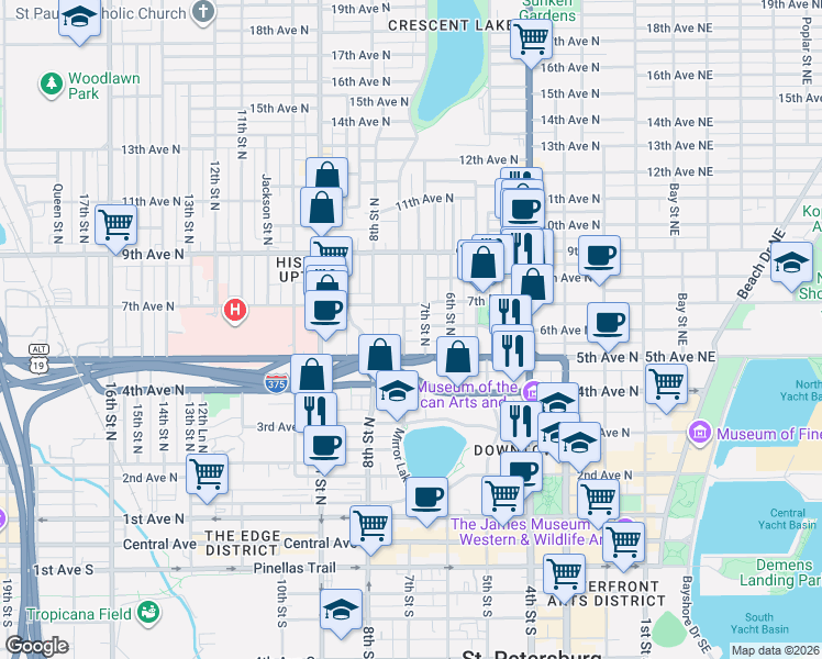 map of restaurants, bars, coffee shops, grocery stores, and more near 646 6th Avenue North in St. Petersburg