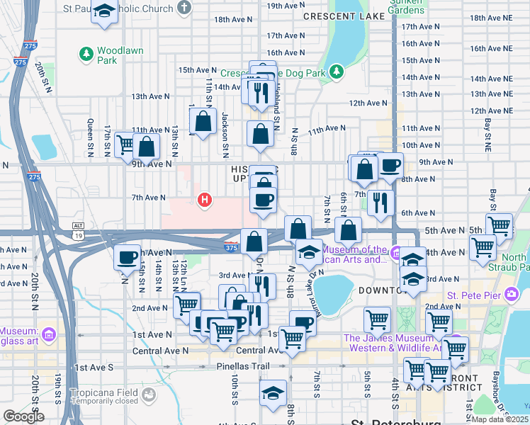 map of restaurants, bars, coffee shops, grocery stores, and more near in St. Petersburg