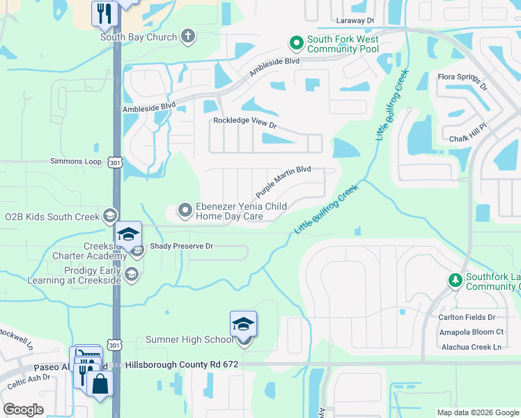 map of restaurants, bars, coffee shops, grocery stores, and more near 11012 Little Blue Heron Drive in Riverview