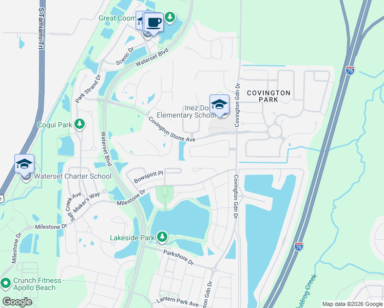 map of restaurants, bars, coffee shops, grocery stores, and more near 7512 Oxford Garden Circle in Apollo Beach