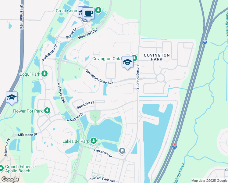map of restaurants, bars, coffee shops, grocery stores, and more near 7518 Oxford Garden Circle in Apollo Beach