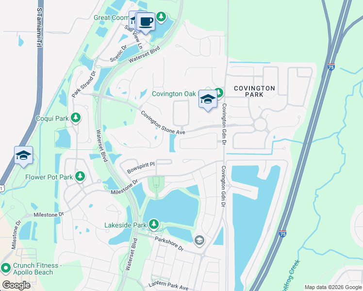 map of restaurants, bars, coffee shops, grocery stores, and more near 7512 Oxford Garden Circle in Apollo Beach