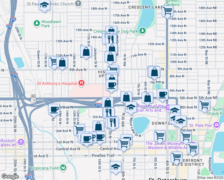 map of restaurants, bars, coffee shops, grocery stores, and more near in St. Petersburg