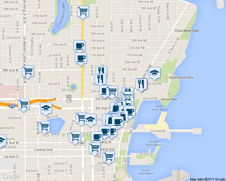 map of restaurants, bars, coffee shops, grocery stores, and more near 126 6th Avenue Northeast in St. Petersburg