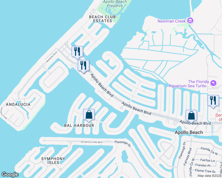 map of restaurants, bars, coffee shops, grocery stores, and more near 4906 Apollo Beach Boulevard in Apollo Beach