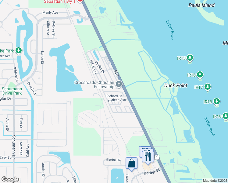map of restaurants, bars, coffee shops, grocery stores, and more near 199-101 Jimmy St in Sebastian