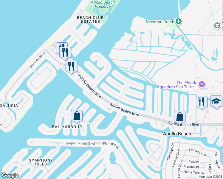 map of restaurants, bars, coffee shops, grocery stores, and more near 1016 Spindle Palm Way in Apollo Beach