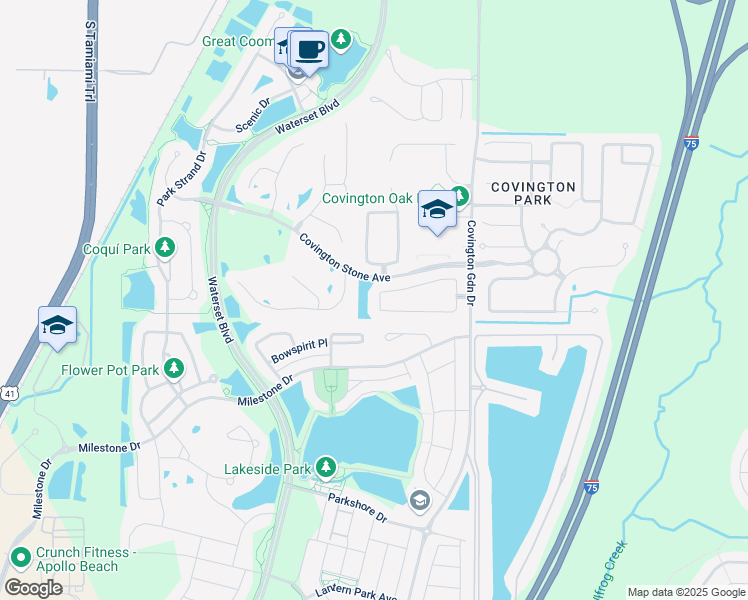 map of restaurants, bars, coffee shops, grocery stores, and more near 7475 Oxford Garden Circle in Apollo Beach