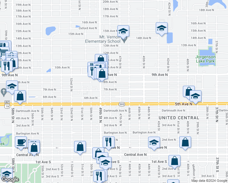 map of restaurants, bars, coffee shops, grocery stores, and more near 4747 6th Avenue North in St. Petersburg