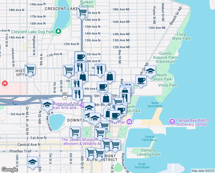 map of restaurants, bars, coffee shops, grocery stores, and more near 111 6th Avenue North in St. Petersburg