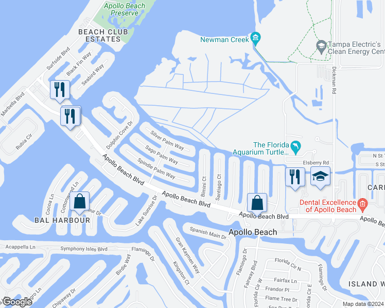 map of restaurants, bars, coffee shops, grocery stores, and more near 900 Silver Palm Way in Apollo Beach