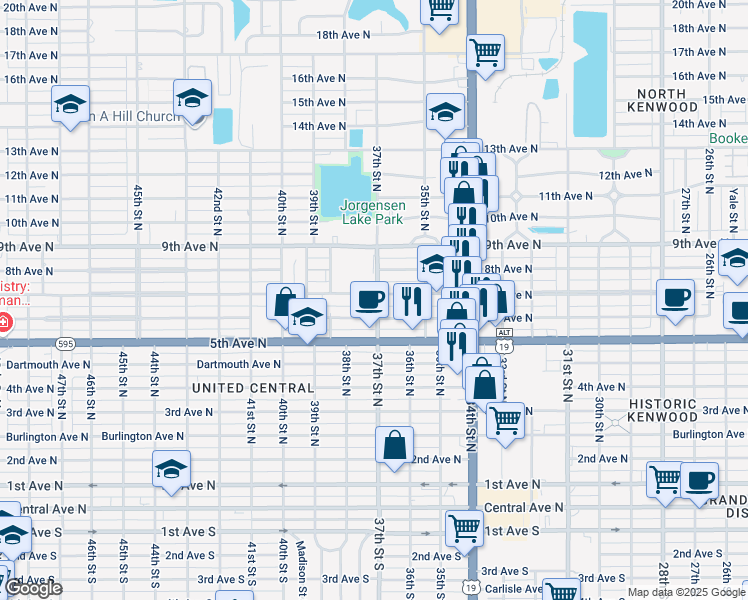 map of restaurants, bars, coffee shops, grocery stores, and more near 680 37th Street North in St. Petersburg