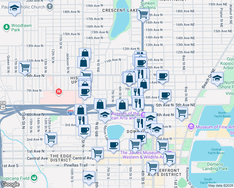 map of restaurants, bars, coffee shops, grocery stores, and more near 646 6th Avenue North in St. Petersburg