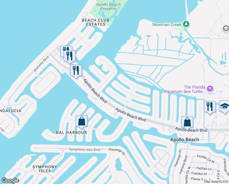 map of restaurants, bars, coffee shops, grocery stores, and more near 1016 Spindle Palm Way in Apollo Beach