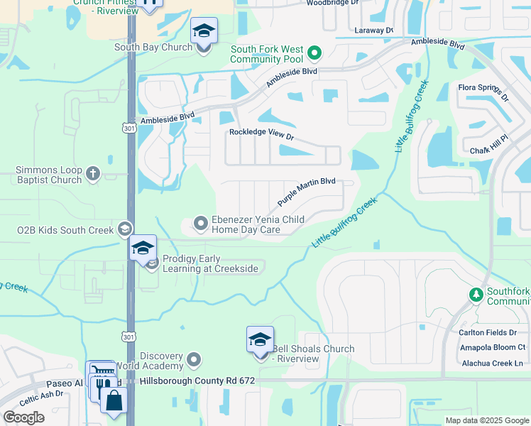 map of restaurants, bars, coffee shops, grocery stores, and more near 13931 Snowy Plover Lane in Riverview