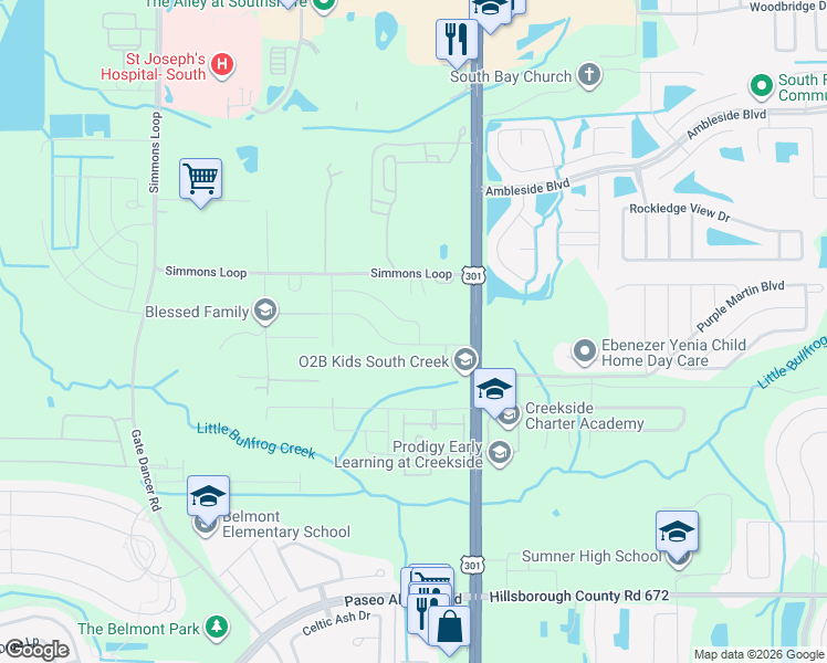 map of restaurants, bars, coffee shops, grocery stores, and more near 10387 Scarlet Skimmer Drive in Riverview