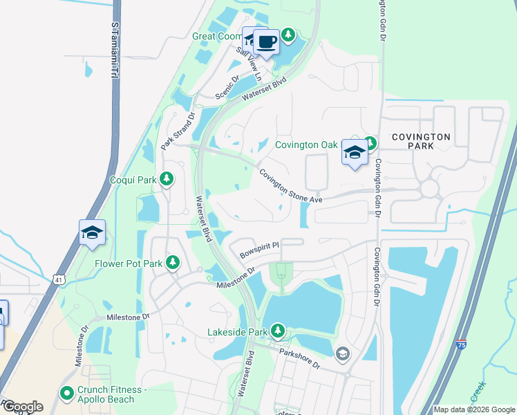 map of restaurants, bars, coffee shops, grocery stores, and more near 7311 Carrington Oaks Lane in Ruskin