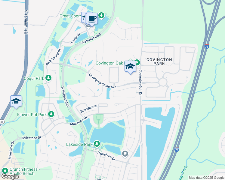 map of restaurants, bars, coffee shops, grocery stores, and more near 7467 Oxford Garden Circle in Apollo Beach