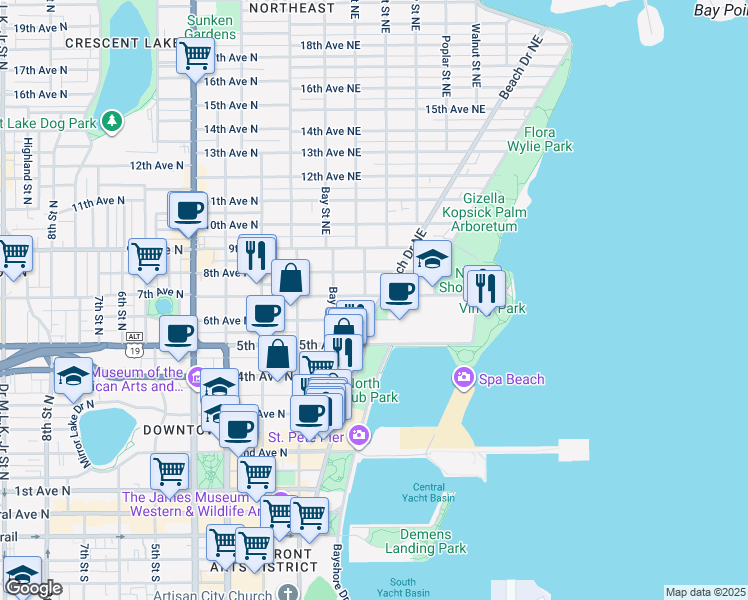 map of restaurants, bars, coffee shops, grocery stores, and more near 326 8th Avenue Northeast in St. Petersburg
