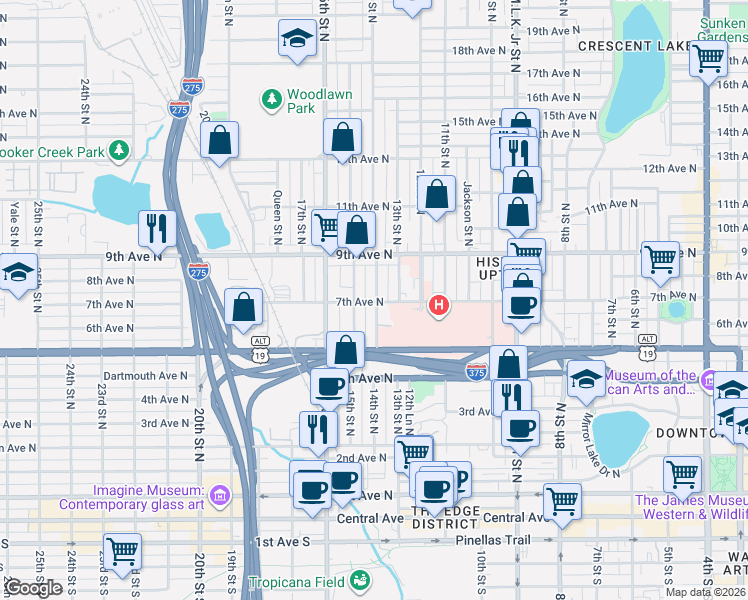 map of restaurants, bars, coffee shops, grocery stores, and more near 732 14th Street North in St. Petersburg