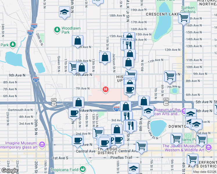 map of restaurants, bars, coffee shops, grocery stores, and more near 800 11th Street North in St. Petersburg