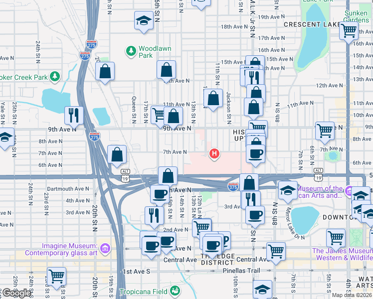 map of restaurants, bars, coffee shops, grocery stores, and more near 732 14th Street North in St. Petersburg