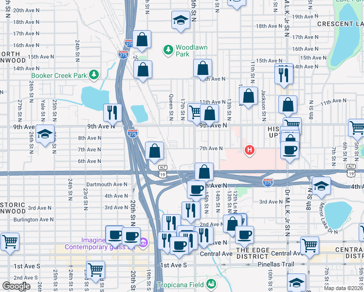 map of restaurants, bars, coffee shops, grocery stores, and more near 736 17th Street North in St. Petersburg