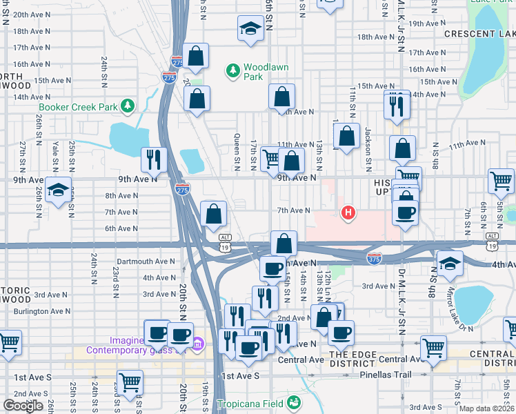 map of restaurants, bars, coffee shops, grocery stores, and more near 736 17th Street North in St. Petersburg