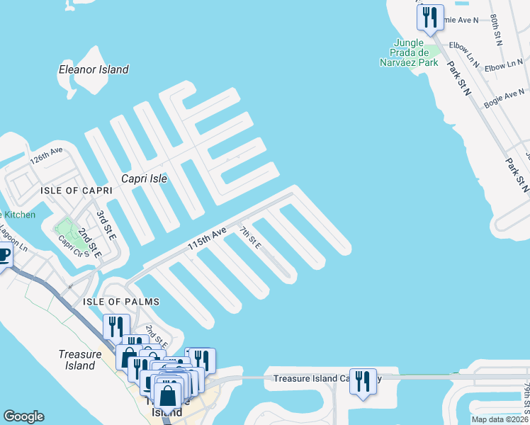 map of restaurants, bars, coffee shops, grocery stores, and more near 825 115th Avenue in Treasure Island