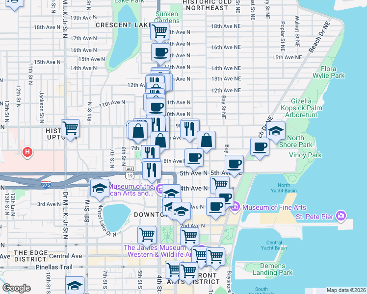 map of restaurants, bars, coffee shops, grocery stores, and more near 234 8th Avenue North in St. Petersburg