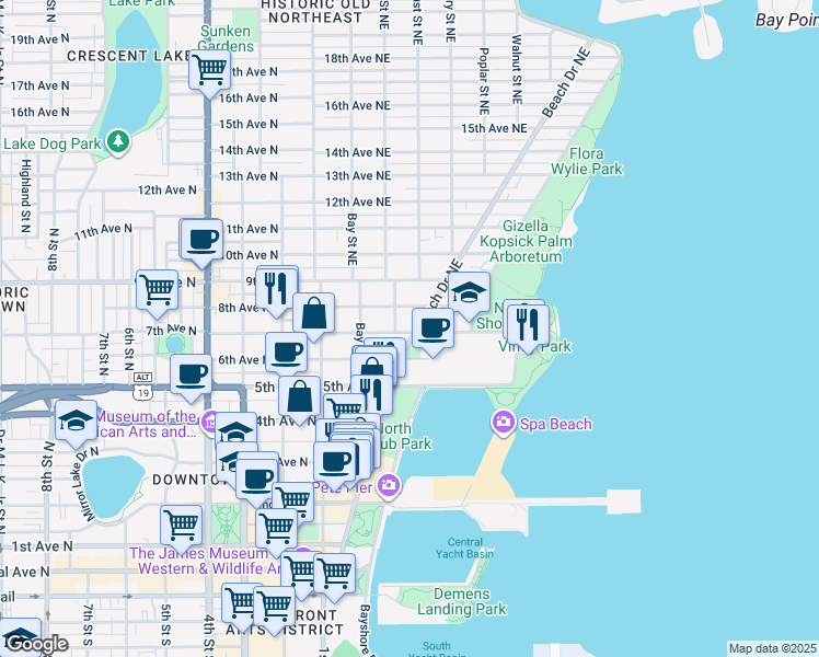 map of restaurants, bars, coffee shops, grocery stores, and more near 326 8th Avenue Northeast in St. Petersburg