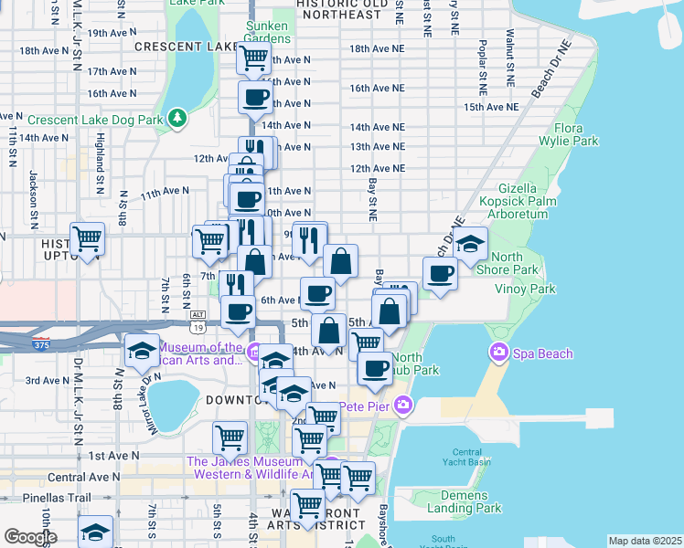 map of restaurants, bars, coffee shops, grocery stores, and more near 122 8th Avenue North in St. Petersburg