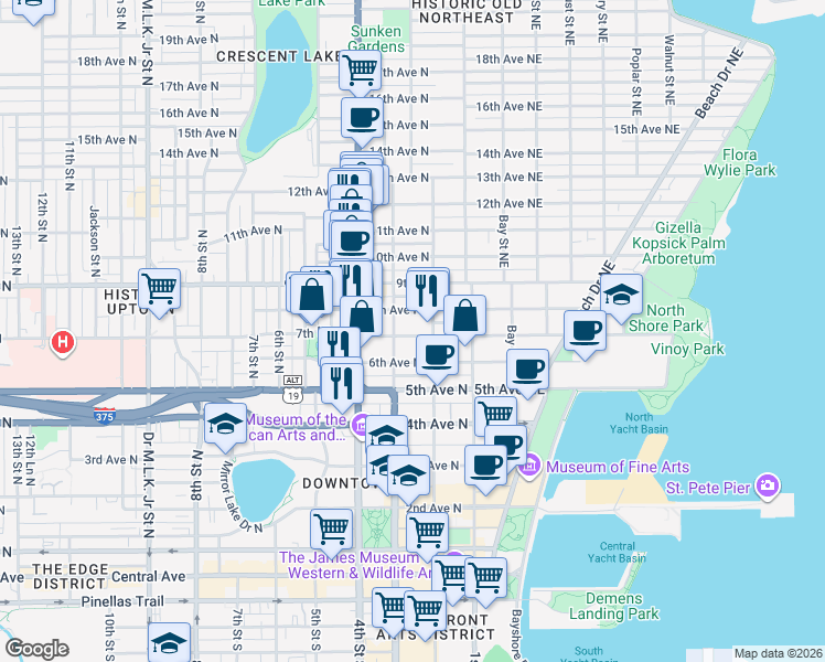 map of restaurants, bars, coffee shops, grocery stores, and more near 234 8th Avenue North in St. Petersburg