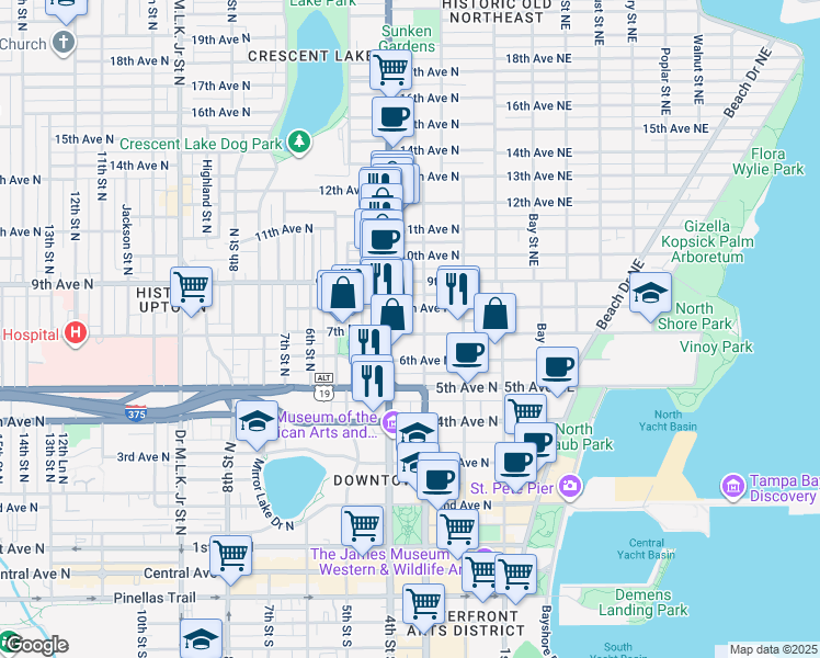 map of restaurants, bars, coffee shops, grocery stores, and more near 330 8th Avenue North in St. Petersburg
