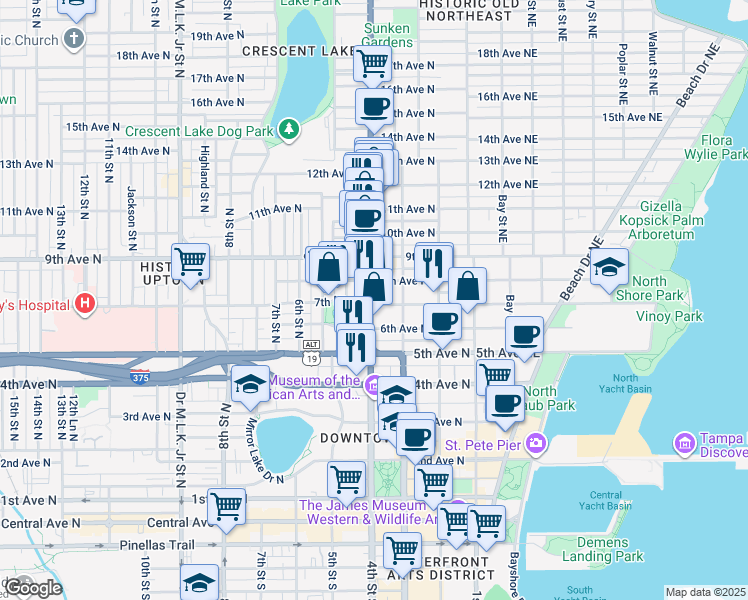 map of restaurants, bars, coffee shops, grocery stores, and more near 330 8th Avenue North in St. Petersburg
