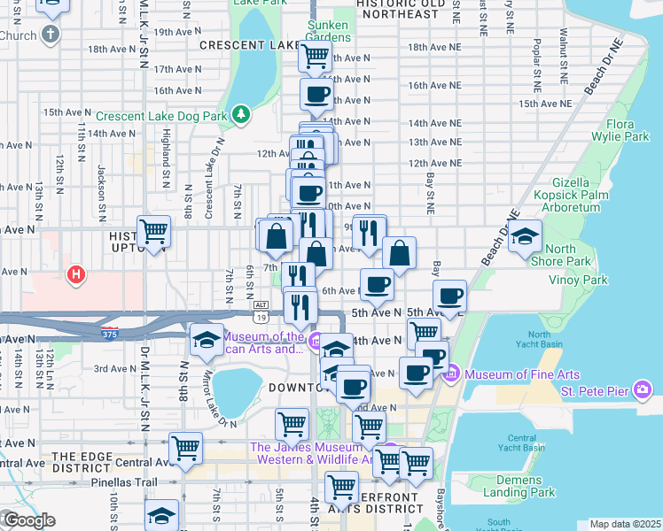 map of restaurants, bars, coffee shops, grocery stores, and more near 330 8th Avenue North in St. Petersburg