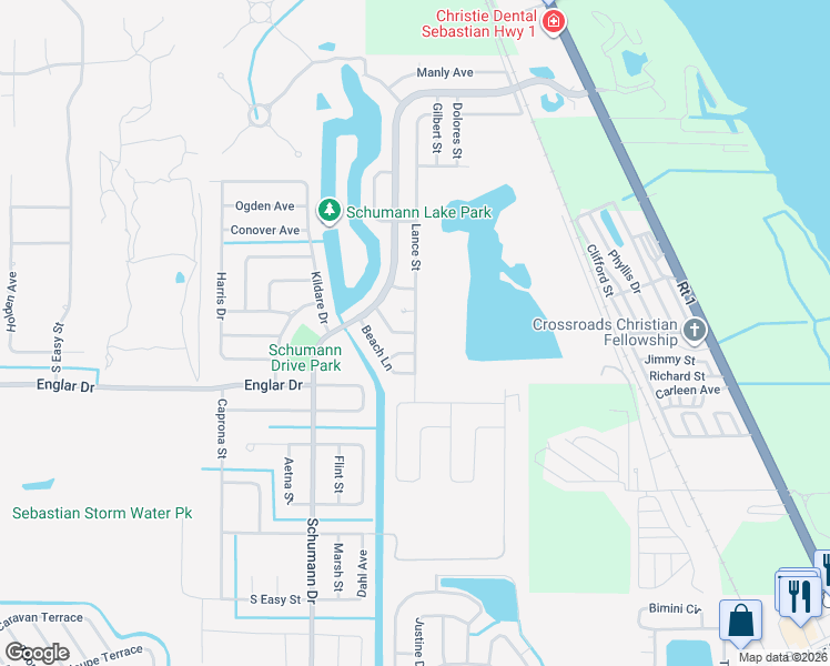 map of restaurants, bars, coffee shops, grocery stores, and more near 998 Laredo Lane in Sebastian