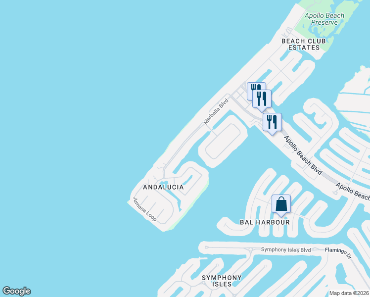 map of restaurants, bars, coffee shops, grocery stores, and more near 6211 Marbella Boulevard in Apollo Beach