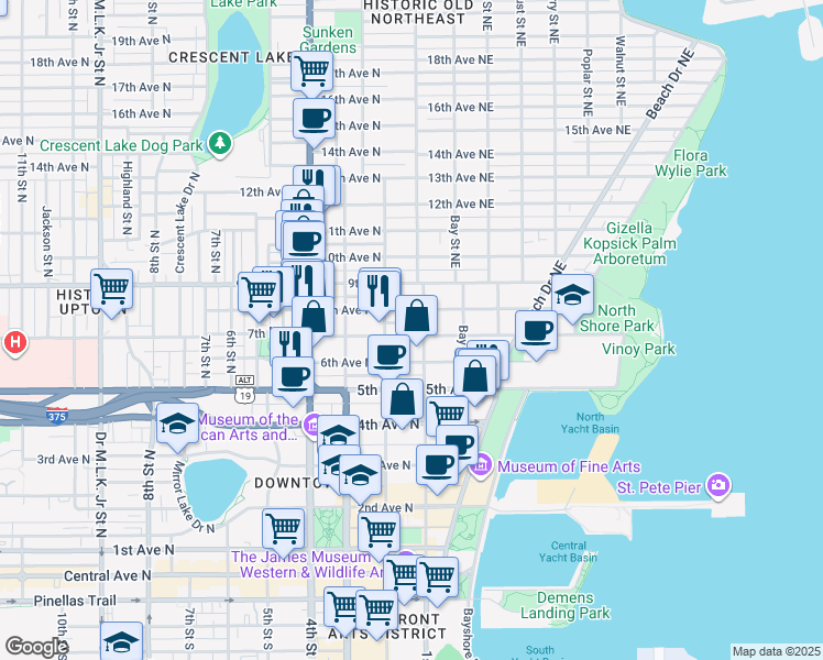 map of restaurants, bars, coffee shops, grocery stores, and more near 122 8th Avenue North in St. Petersburg