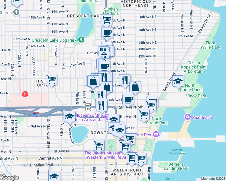 map of restaurants, bars, coffee shops, grocery stores, and more near 330 8th Avenue North in St. Petersburg