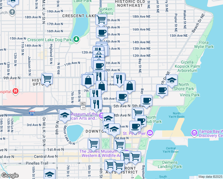 map of restaurants, bars, coffee shops, grocery stores, and more near 234 8th Avenue North in St. Petersburg