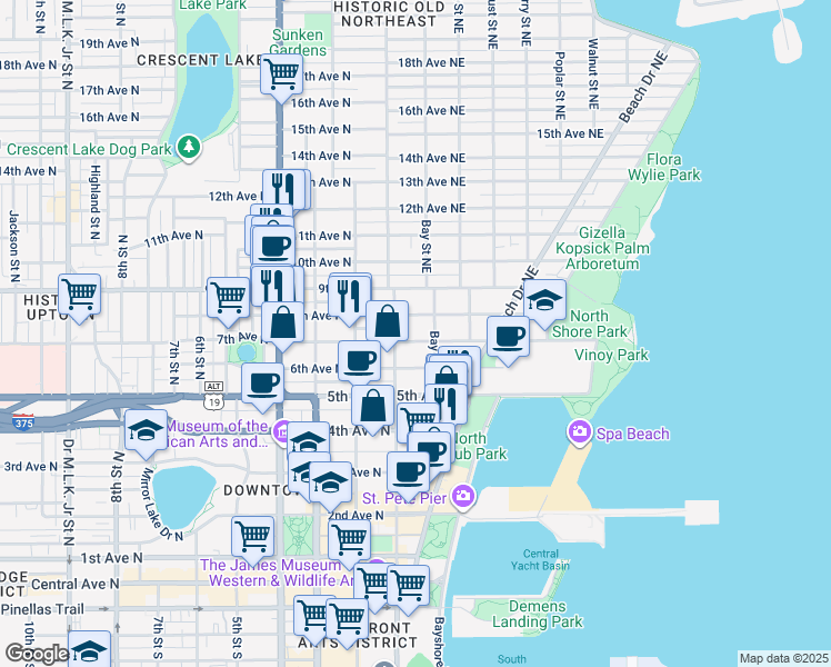 map of restaurants, bars, coffee shops, grocery stores, and more near 126 8th Avenue North in St. Petersburg