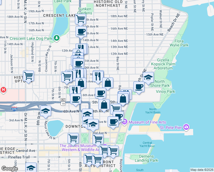 map of restaurants, bars, coffee shops, grocery stores, and more near 122 8th Avenue North in St. Petersburg