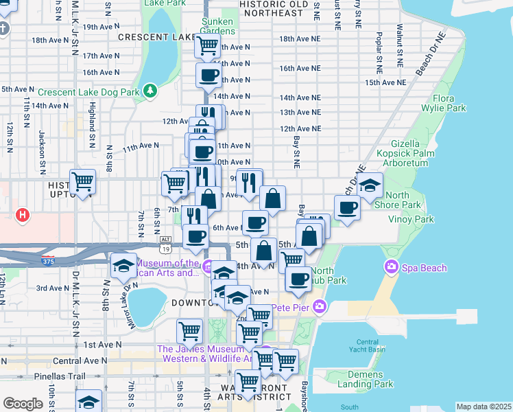 map of restaurants, bars, coffee shops, grocery stores, and more near 122 8th Avenue North in St. Petersburg