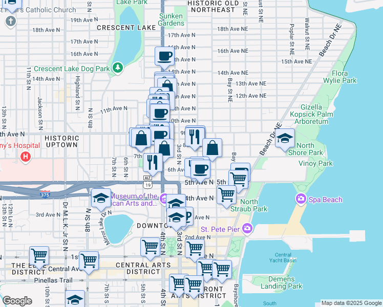 map of restaurants, bars, coffee shops, grocery stores, and more near 234 8th Avenue North in St. Petersburg